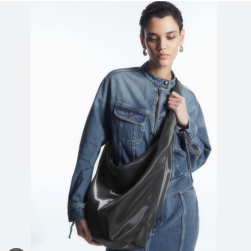 COS Classic Satin Shoulder Bag in GREY BLACK